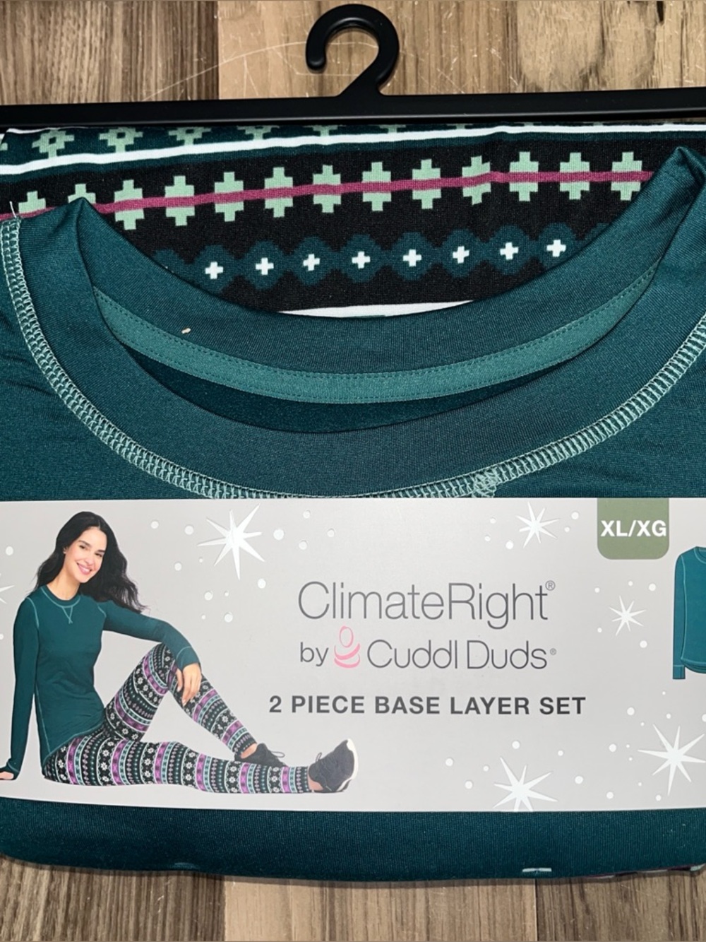 ClimateRight Cuddl Duds Women’s 2piece Base Layer Top & Legging Set Sz XL Green